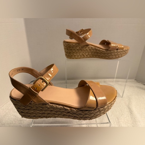 Stuart Weitzman Espadrille Wedge Sandals Nude Leather Size 8.5 | Italy - Picture 3 of 10